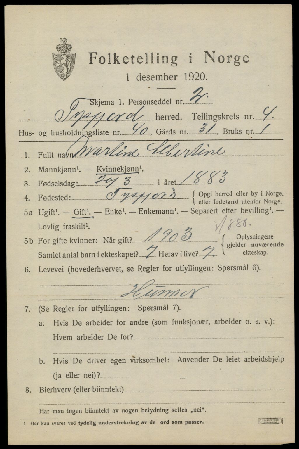 Folketellinger SAT Folketelling 1920 For 1850 Tysfjord Herred 1920 Folketellinger SAT Folketelling 1920 For 1850 Tysfjord Herred 1920