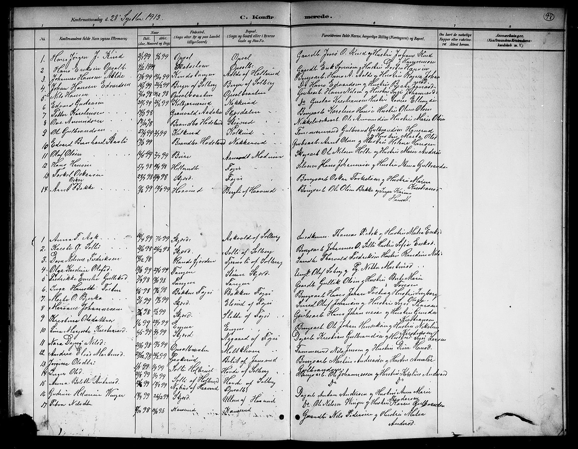 Parish Registry Sako Hole Kirkeboker G Gb L0004 Parish Register Copy No Ii 4 1901 1916 P 98 Scanned Archives The National Archives Of Norway